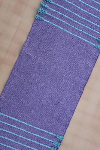 Jaipur Art & Rugs Cotton Yoga Rug - Eco-Friendly Hand-Woven Thick Mat (24”x72”x5mm) for Everyday Fitness at Home - Comfortable & Extra-Long - color: Purple-Blue