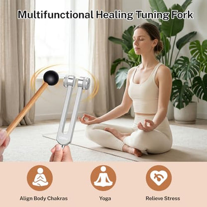 128Hz Aluminum Alloy Tuning Fork, Sound Vibration Tool with Silicone Hammer & Storage Pouch, Relaxing Vibration Device for Yoga Meditation, Daily Stress Calming & Body Leisure Care