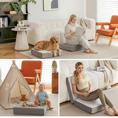 22 inch Floor Pillow for Adults and Kids - Meditation Cushions and Yoga Cushion for Floor Sitting Mattress Reversible (Cool & Warm) - Ideal for Living Room and Outdoor Use (1, Light Gray)