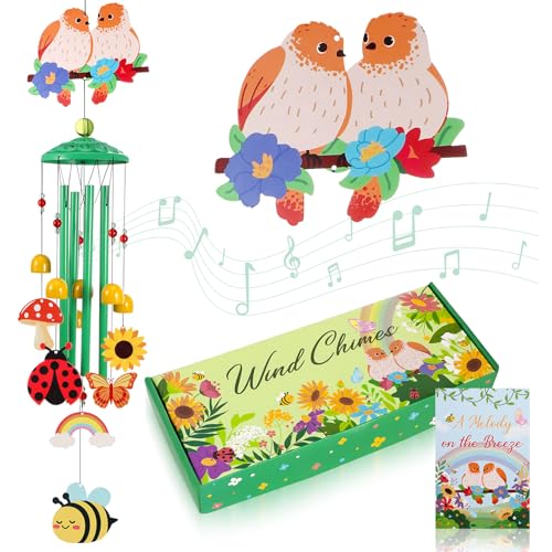 Bird Wind Chimes for Outside Colorful Metal Garden Decor with Rainbow Bee Butterfly Ladybug Sunflower Outdoor Hanging Wind Chime for Patio Porch Yard Art Gift - color: Green Garden