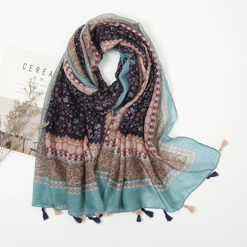 YOUR SMILE Large Boho Scarf for Women Lightweight Floral Printed Scarves Fall Winter Fashion Fringed Shawl wraps - color: 37