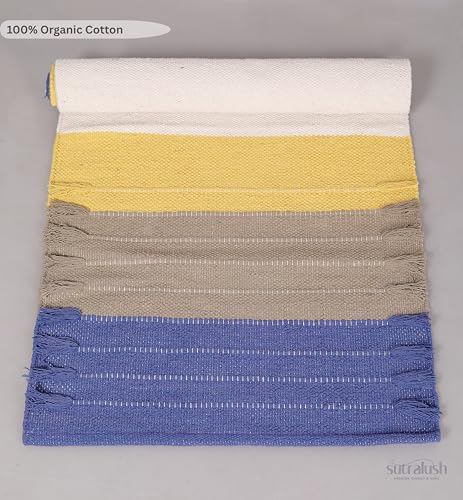 Cotton Yoga Mat Handwoven Rug, Non-Slip Textured Surface, Washable & Foldable Yoga Rug for Hot Yoga, Pilates & Meditation, 24 x 72 Inch Multicolor
