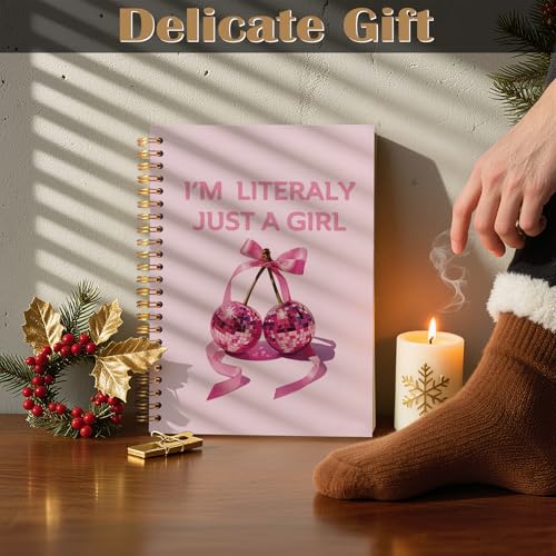 I'm Literally Just a Girl Pink Coquette Cherry Bow Spiral Notebook 5.5x8.3, Preppy Girly Journal for Women, Pink Office Supplies, Aesthetic Notebooks for Note Taking - color: Notebook-05