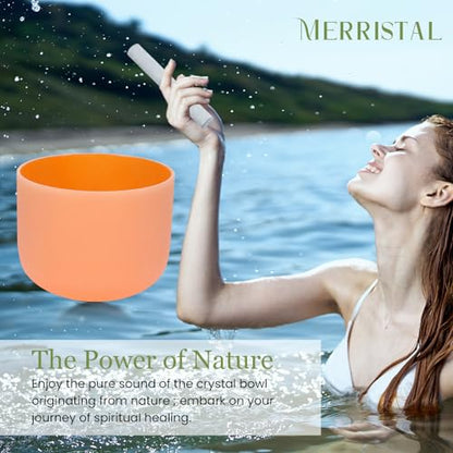 432HZ 11 Inchs Frosted Crystal Singing Bowl Set for Meditation Healing Yoga Chakra Quartz Crystal Sound Bowls with Heavy Duty Carry Case and Rubber Mallet,Suede Striker,O-rings