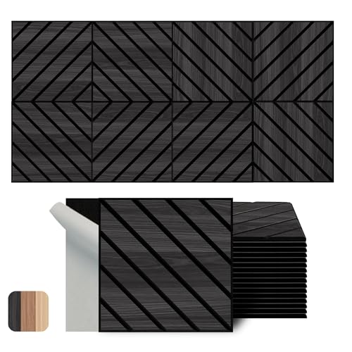 WoveN SounD Artisan Acoustic Wall Panels, 16 Pack 12x12 Inch, PVC Wood Grain Carved Sound Proof Wall Decor, Self-Adhesive for Home, Studio, Office & Focus Zones, Twill Pattern, Black Oak - color: Twill Pattern, Black Oak, 16 Pack