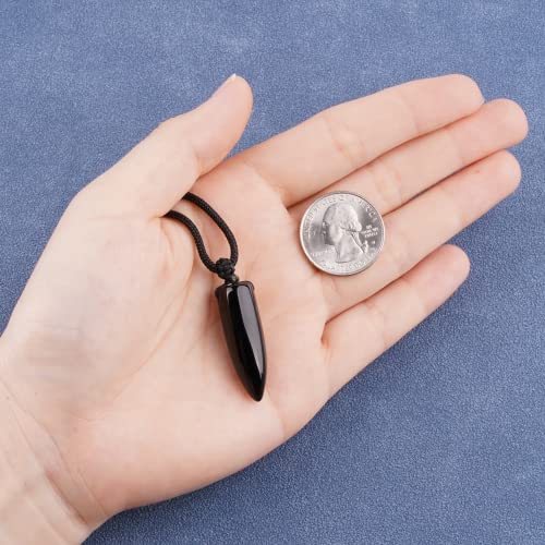 Black Obsidian Necklace Protection Pendant with Extended Bead Chain Healing Crystal Stone Amulet Necklace for Men Women - color: Bullet