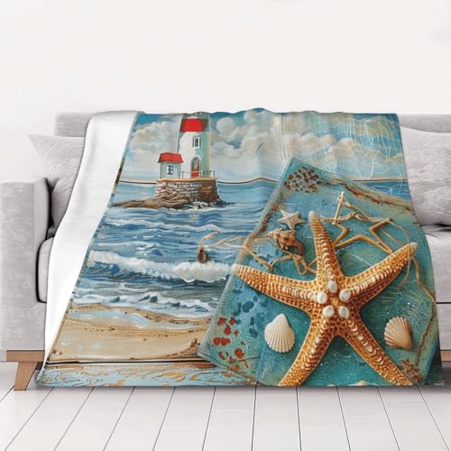 Flannel Throw Blanket 40x30 Inch, Beach Prints Anti-Pilling Warm Fuzzy Blankets for Bed Sofa Couch Travel - color: Beach, size: 40x30 Inch
