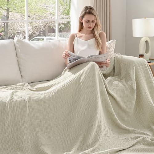 Esterra Muslin Throw Blanket 50x65 Inches Cozy Soft Lightweight Pre-Washed Cotton Blanket, All Season Breathable 4-Layer Gauze Blanket Throw for Sofa Couch Bed, Oatmeal - color: 03 - Oatmeal, size: Throw (50"x65")