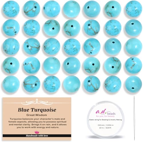 AD Beads 8mm Natural Round Loose Beads 110 Pieces, for Making 108 Mala Prayer Beads Necklace, Bracelet & Yoga Meditation, Jewelry Design （Blue Turquoise） - color: Blue Turquoise, size: 8mm-110pcs