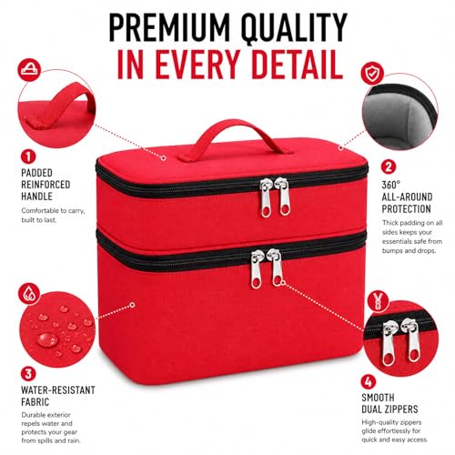 Bevegekos Carrying Storage Travel Bag for Toniebox 2 Starter Set, for 25+ Tonie Figures, Charging Station & Headphone, Case Only (Large, Red) - color: Red