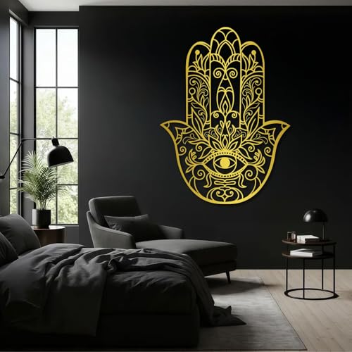 Hamsa Hand Metal Wall Decor, Sacred Geometry Metal Wall Art, Hamsa Wall Art, Zen Wall Decor for Living Room, Bedroom, Yoga Room, Meditation Space (Gold,31" H x 23" W / 80 x 59 cm) - color: Gold, size: 31"H x 23"W / 80 x 59 cm