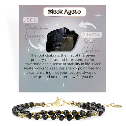 Farfume Beaded Bracelets for Women, Chakra Crystal 4mm Beads Gemstone Natural Stone Bead Spiritual Jewelry Gifts for Women - color: Black Agate-Protection