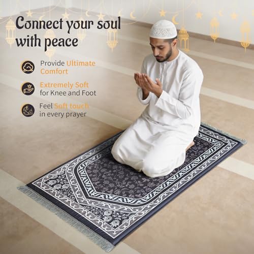 Muslim Prayer Mat, 2-in-1 Washable Prayer Rug with Removable Cover, Thick Padded Foam Janamaz Sajadah, Non Slip Islamic Prayer Mat for Men Women, Travel 31.5"x47.2" - color: Black