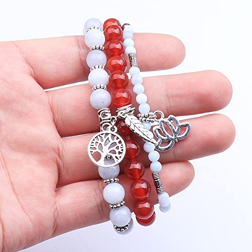 Tree of Life Yoga Healing Stone Bracelets,Multilayer Lotus Chakra Stone Reiki Bracelet Sets,Anxiety Crystal Natural Stone,for Women Stress Relief - style: Aquamarine + Onyx