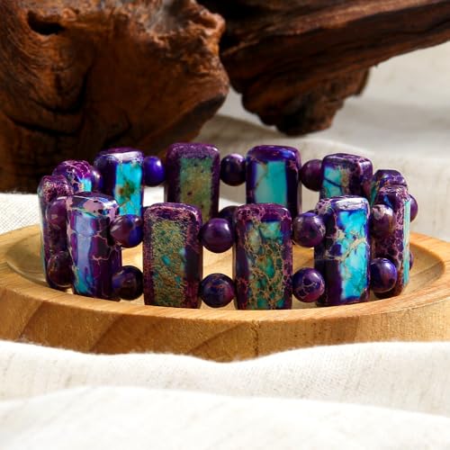 Yomisa Boho Beaded Bracelets for Women,Natural Chakra Turquoise Stone Jasper Bead Bracelet for Womens,Bohemian Handmade Stretch Beads Friendship Bracelets,Healing Trendy Western Jewelry Gifts - color: Purple Imperial Stone Bead
