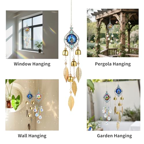7 Chakra Meditation Pendant - Metal Leaves and Bell Sound Crisp and Pleasant, Suitable for Home Decoration in Yoga Spaces and Garden Scenes, and is The Preferred Gift for Meditators (Meditation Bell)