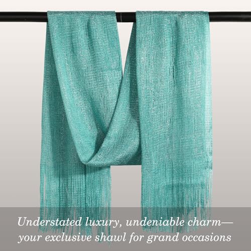 Sumolux Shawls Wraps for Evening Dresses Metallic Glitter Shawls Scarf for Women Sparkling Wedding with Free Buckle - color: Light Green