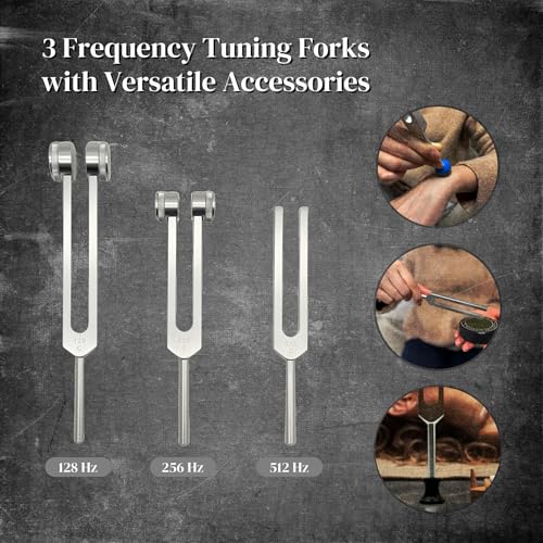 Tuning Forks for Healing Set (128Hz, 256Hz, 512Hz), Yoga and Meditation Accessories & Sound Therapy Devices, Sound Healing Instruments for Chakra, A Good Gift for Women and Meditation Beginner