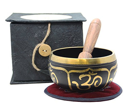 Tibetan Yoga Meditation OM Singing Bowl/Mallet/Cushion/Box Gift Set - color: OM Gift Box