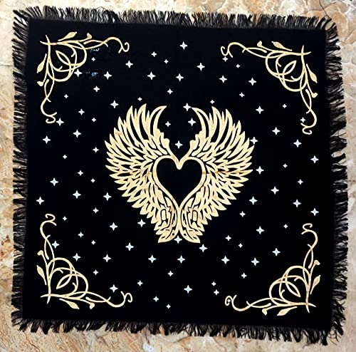 INDACORIFY Angel Wings Altar Table Top Cloth with Fringes Alter Tarot Witchcraft Spread Meditational Sacred Cloth 18x18 in (Gold Angel Wings) - color: Gold Angel Wings