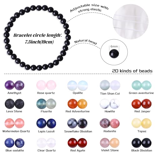 Handmade Stretch Elastic Bracelet Natural Stone Crystal Healing Power Energy Gifts for Reiki Nature's Beauty and Spiritual Essence Unisex 6mm - color: Black Agate