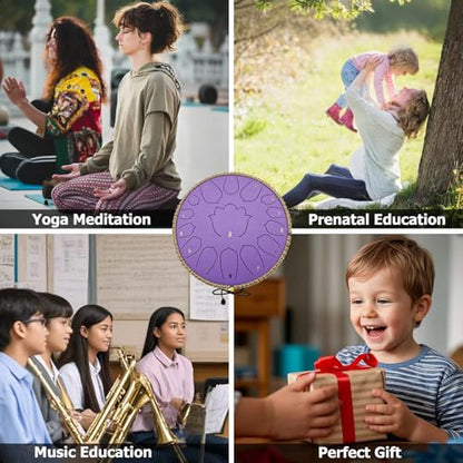 BETESINE 13-Inch 15-Note Steel Tongue Drum in C Major, Beginner-Friendly Meditation Drum with Mallets, Music Book, Finger Picks, Carry Bag & Note Stickers, Violet - color: Violet