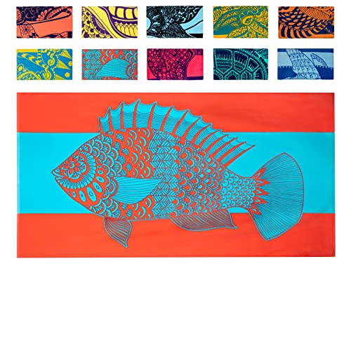 Nova Blue Tropical Fish Beach Towel (34 X 63) – Bright Red & Blue Packable Beach Towel Made from 100% Cotton – Vibrant Colorful Bath Towel – Turquoise Beach Blanket Towel - color: Fish