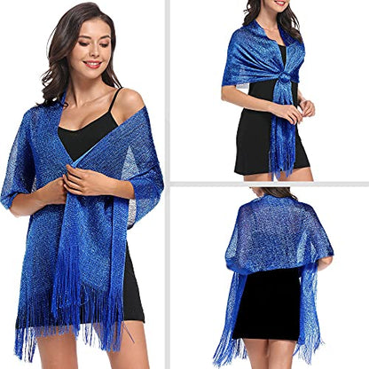 vimate Sparkling Metallic Shawls and Wraps for Evening Party/Wedding/Formal Dresses (With Free Buckle) - color: M#. Blue (With Blue Buckle)