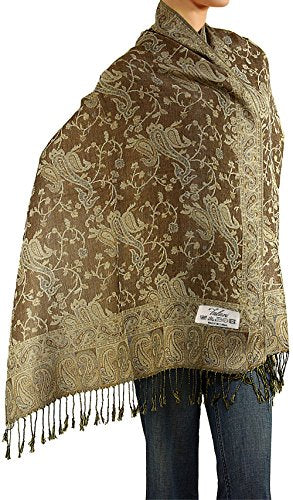 Falari Women's Reversible Paisley Pashmina Shawl Wrap Scarf For Evening Dresses Festivals Any Occasions All Seasons 80"x27" - color: Style 1 - Beige