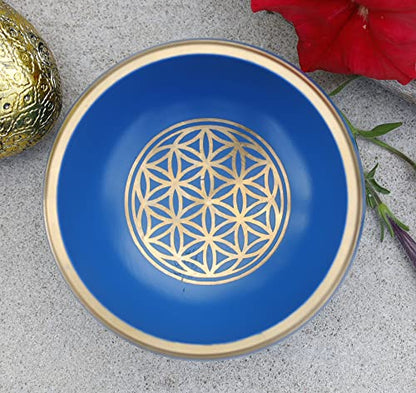 Flower Of Life Singing Bowl Complete Set ~ For Meditation, Yoga, Spiritual Healing and Mindfulness (Blue) - color: Blue