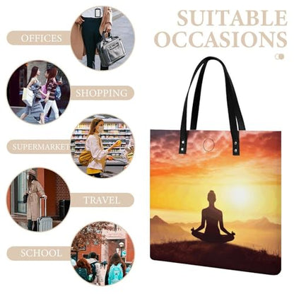 Yoga Meditation Leather Tote Handbag Top Handle Ladies Shoulder Bags Large Travel Messenger Gym Totes Work Bags Tote Bag for Women