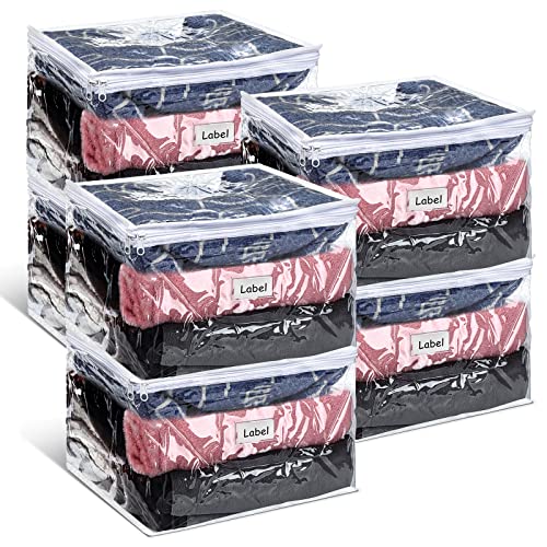 6pcs Clear Zippered Storage Bag Plastic Individual Sweater Storage Bag with Zipper Label Closet Clothing Organizer for Blanket Clothes Bed Sheet Comforter Quilt Pillow(12 x 12 x 12 Inch) - size: 12 x 12 x 12 Inch
