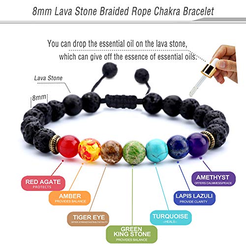 Men Women 8mm Lava Rock Beads Chakra Bracelet Braided Rope Natural Stone Yoga Bracelet Bangle - color: set4