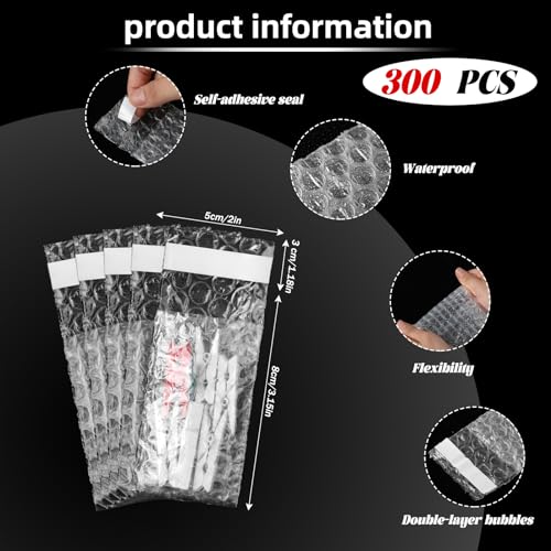 Frienda 300 Pcs Clear Self Sealing Bubble Cushion Bags Double Wall Bubble Pouch Bag Plastic Shockproof Protective Packing Bags for Small Business Moving Shipping Packaging Storage(2" X 3.15") - size: 2" X 3.15"