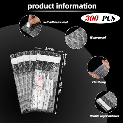 Frienda 300 Pcs Clear Self Sealing Bubble Cushion Bags Double Wall Bubble Pouch Bag Plastic Shockproof Protective Packing Bags for Small Business Moving Shipping Packaging Storage(2" X 3.15") - size: 2" X 3.15"