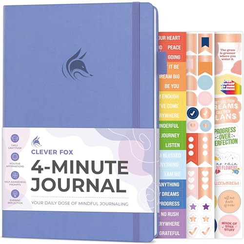 Clever Fox Four-Minute Journal – Daily Positivity Journal with Prompts – Motivational Affirmation, Mental Health & Habit Tracker (Lavender) - color: Lavender