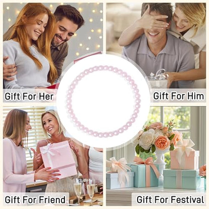 MAIBAOTA Healing Crystal Bracelet for Women Men, 8/4 mm Natural Stone Beaded Bracelets, Jewelry Birthday Gifts, Round Gemstones Stretch Bracelets - color: Pink-Rose Quartz, size: 4 mm