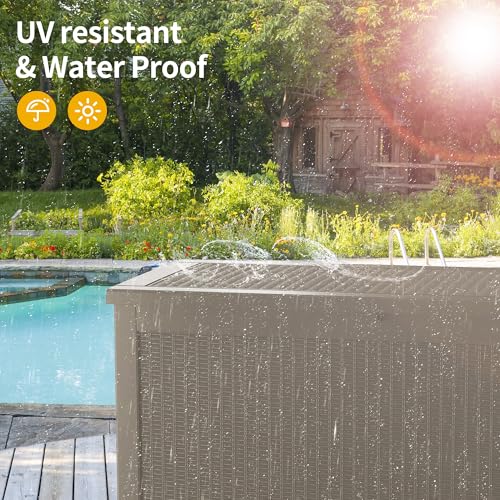 320 Gallon Outdoor Storage Box, Waterproof Resin Deck Box with Lockable Lid Large Storage Bin for Patio Furniture Cushion, Garden Tools, Pool Accessories UV-Resistant Outside Delivery, Grey
