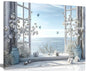 Coastal Flower Bathroom Canvas Wall Art Farmhouse Cotton Bouquet and Butterfly Bathroom on Window Wall Decor Rustic Blue Beach Butterfly Poster Print for Living Room Bedroom Restroom Home Decoration - size: 16"L x 12"W