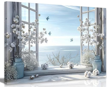 Birnsen Coastal Flower Bathroom Canvas Wall Art (Canvas, 36L x 24W) - size: 36"L x 24"W