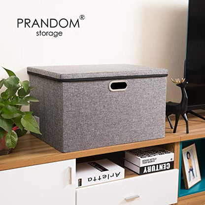 Extra Large Collapsible Storage Bins with Lids [5-Pack] Linen Fabric Foldable Storage Baskets Boxes Organizer Containers Cube with Cover for Bedroom Closet Office Nursery (22.8x15.75x13.8)