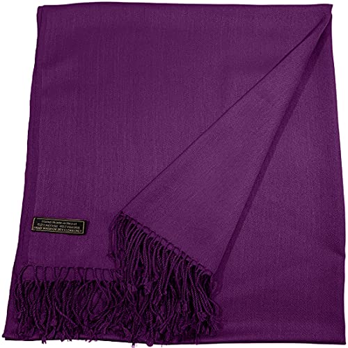 CJ Apparel Solid Color Tassels Design Nepalese Shawl Scarf Wrap Stole Throw Head Wrap Pashmina Gift Hand Made in Nepal New - color: Purple
