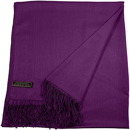 CJ Apparel Solid Color Tassels Design Nepalese Shawl Scarf Wrap Stole Throw Head Wrap Pashmina Gift Hand Made in Nepal New - color: Purple