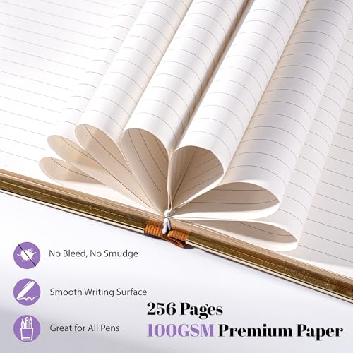 CAGIE Elegant Gold-Edged Journal for Women – Aesthetic Vegan Leather A5 Notebook, 256 Pages 100GSM Thick Paper Hardcover Diary, Gift Journals for Writing - color: Z-Purple