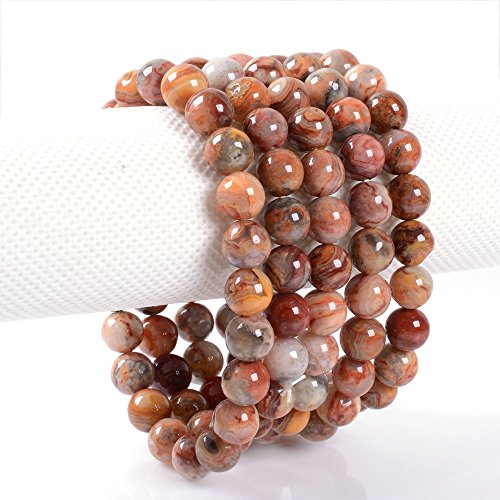 Justinstones 8mm Round Beads Stretch Bracelet 7 Inch Unisex - color: Red Crazy Lace Agate