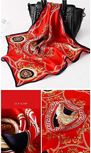 ANDANTINO 100% Mulberry Silk Scarf -21” Lightweight Square Neckerchief – Breathable Digital Printed Scarves with Gift Packed - color: Red