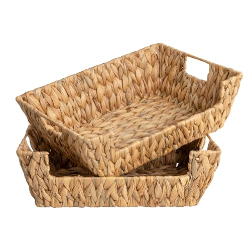 StorageWorks Water Hyacinth Baskets for Organizing with Built-in Handles, Stackable Wicker Pantry Baskets for Shelf, Pantry Organizers and Storage for Shelves,2-Pack - color: Natural(Water Hyacinth), size: 16 ½"L x 12 ½"W x 5"H
