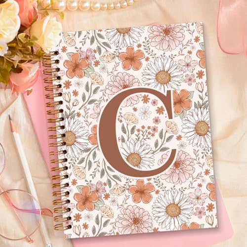 Initial Letter C Floral Notebook Journal, Personalized Monogrammed Gifts Journaling Notebooks for Women Teen Girls, Notebooks for Work, Boho Flowers Daisy Spiral Notebook, 5.5x8.3