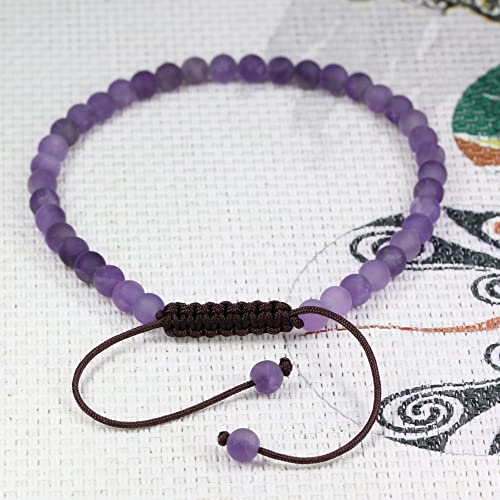 Keleny Natural Gemtones 4mm Round Beads Crystal Adjustable Braided Macrame Tassels Bracelets Unisex - color: A Grade Matt Amethyst
