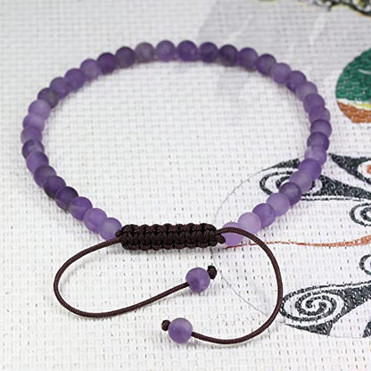 Keleny Natural Gemtones 4mm Round Beads Crystal Adjustable Braided Macrame Tassels Bracelets Unisex - color: A Grade Matt Amethyst